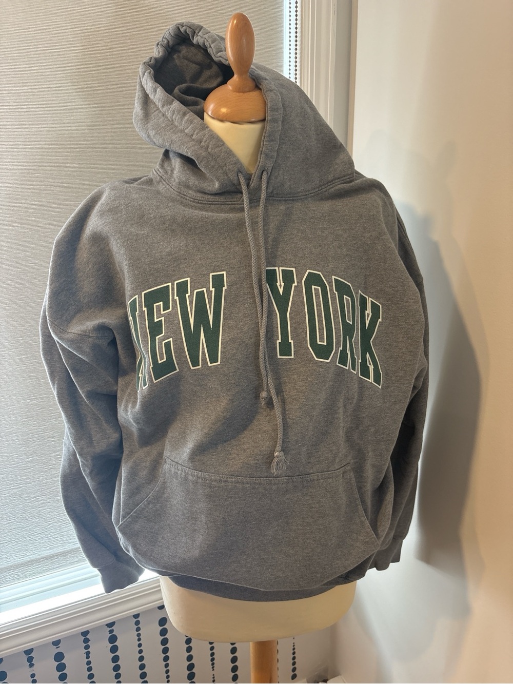 Brandy Melville Gray 'New York' Hoodie with Green Lettering